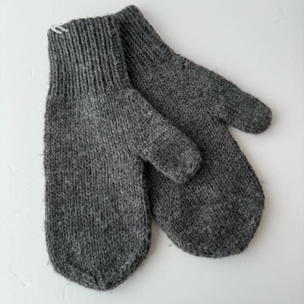 Gray Wool Handmade Mittens Size L